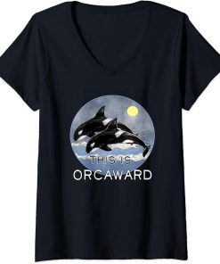 Womens This Is Orcaward Orca Killer Whale art Retro Style Sea Panda V-Neck T-Shirt