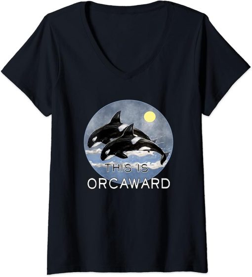 Womens This Is Orcaward Orca Killer Whale art Retro Style Sea Panda V-Neck T-Shirt