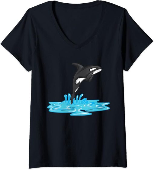 Womens Killerwal Orca Whale Marine Mammal Whales Ocean Predator V-Neck T-Shirt