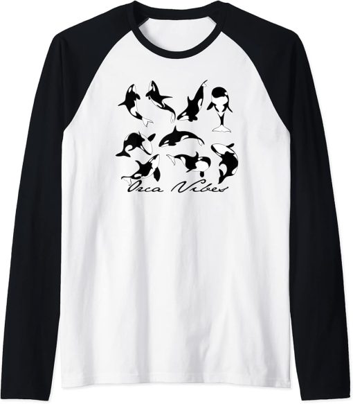 Whale Orca Vibes Gifts Raglan Baseball Tee