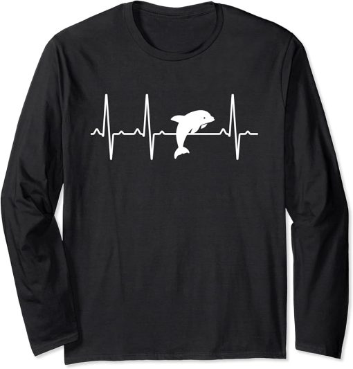 Dolphin Heartbeat Gift For Men Women Beluga Fish Orca Lover Long Sleeve T-Shirt