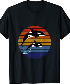 Orca Killer Whale Family design, Retro Vintage Sunset Art T-Shirt