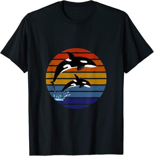 Orca Killer Whale Family design, Retro Vintage Sunset Art T-Shirt