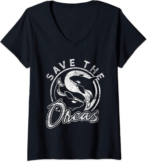 Womens Save The Orcas V-Neck T-Shirt