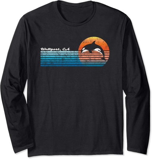 Vintage Westport, CA Retro 80s Orca Sunset Long Sleeve T-Shirt